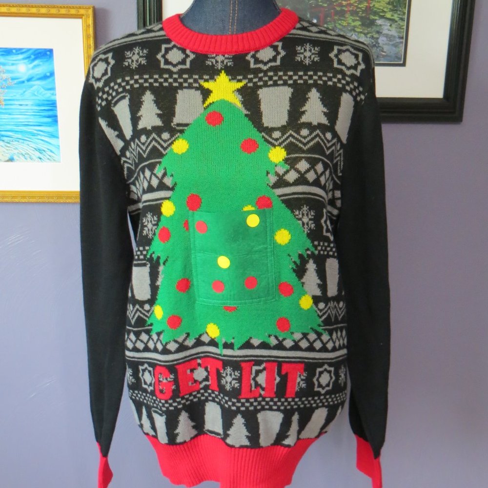 UGLY Christmas Sweater 'Get Lit' w/Beer Pocket